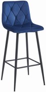 Granatowe krzesło barowe NADO VELVET z czarnymi nogami
