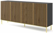 Czarna komoda z lamelowym frontem dąb artisan T9-K03
