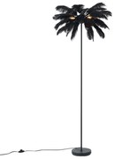 Lampa podłogowa Art Deco czarna z czarnymi piórami - Peahen