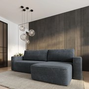 Masseno Narożnik TELIN z funkcją spania i pojemnikiem na pościel Narozniki L, Rozkładana sofa - Grafitowy, TILIA 90
