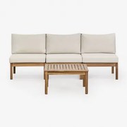Branson 3-częściowy Modułowy Zestaw Ogrodowy Sofa I Stolik Kawowy Z Drewna Akacjowego Gardenia Biel & Akacja Brąz - Sklum