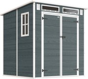 Outsunny Domek narzędziowy 2,89 m², schowek z drewnopodobnym wykończeniem, 3 okna, podwójne drzwi, wentylacja, podłoga, zamek, 182 x 182 x 196 cm | Aosom PL