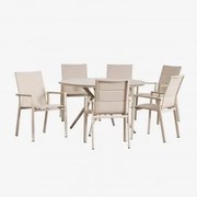 Zestaw: Okrągły Stół Ø125 Cm Valerie Oraz 6 Sztaplowanych Krzeseł Ogrodowych Z Aluminium Karena Kremowa Tapioca - Sklum