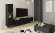 Meblościanka do salonu, zestaw wisząco stojący, 2 elementy, szafka RTV 180 cm i witryna, korpus i fronty czarny mat