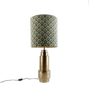 Lampa stołowa brązowa z abażurem z aksamitu w wzór pawia 40 cm - Bruut ArtDeco Oswietlenie wewnetrzne