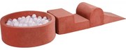 Piankowy Zestaw Do Zabawy Z Suchym Basenem 90x30cm/200 Piłek 7cm, Plac Zabaw Dla Dziecka, 4 Elementy, Welurowy, Czerwień Marsala, Piłki: Białe, Transparentne - Meowbaby®