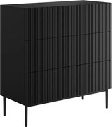 Komoda Nicole 100 cm z szufladami z ryflowanym frontem - czarny mat / czarne nóżki