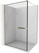Mexen Kioto+ ścianka prysznicowa z półką Walk-in 70 x 200 cm, czarna ramka, złota - 800-070-121-50-70