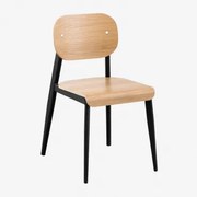 Krzesło Do Jadalni Z Forniru Dębowego I Żelaza And Czarna - Sklum