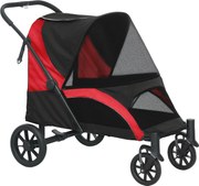 PawHut Składany Wózek dla Dużych Psów, Buggy dla Zwierząt z 4 Kołami, Smycze Bezpieczeństwa, Hamulce, Czarny