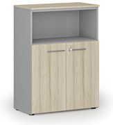 Szafa biurowa kombinowana PRIMO GRAY, 800 x 420 x 1087 mm, szary/dąb naturalny