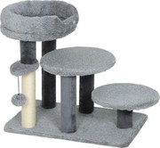PawHut Drapak i schody dla kota, szeroka podstawa, materiał pluszowy, słupek do drapania z sizalu, szary
