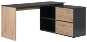 Biurko narożne z 2 przesuwanymi drzwiczkami - MDF - Kolory: Naturalne drewno i czarny - COLIOBA