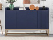 Komoda niska z 4 drzwiami - MDF drewno i nogi metalowe - Styl nowoczesny - Kolor niebieski - 120 x 30 x 80 cm