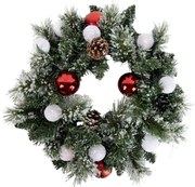 Wieniec świąteczny biały z czerwonymi elementami 45 cm z diodami LED i timerem - Jack