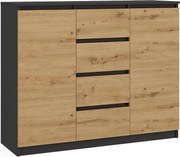 Komoda Malwa 2D4S | Antracyt/Dąb Artisan | 120x40x97 cm | 2 Drzwi, 4 Szuflady