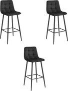 Hokery barowe Valora TEOTO, czarny aksamit, z nogami ze stali czarnej x3