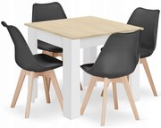 Kwadratowy stół biały + dąb sonoma z czarnymi krzesłami 4 szt H1-W96