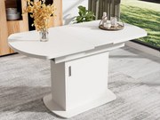 Stół jadalny owalny składany - z miejscem do przechowywania i srebrną rączką - Biały