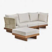 3-częściowa Modułowa Sofa Ogrodowa Z 2 Narożnymi Fotelami I Pufem Z Drewna Akacjowego Dailin Akacja Brąz - Sklum