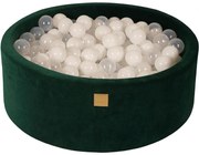 Okrągły Suchy Basen Z Piłeczkami 7cm Dla Dziecka, 90x30cm/200 Piłek, Welurowy, Ciemnozielony, Piłki: Biały, Transparent - Meowbaby®