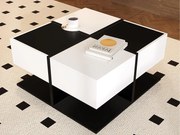 Błyszczący stolik kawowy 70×70×35,5 cm - kwadratowy - z 2 szufladami - płyta wiórowa - czarny i biały