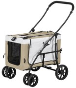 PawHut Wózek dla zwierząt domowych, składany, zdejmowany kosz, 81 x 58 x 97,5 cm, Czarny+Khaki+Biały
