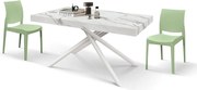Stół drewniany, białe wykończenie i białe nogi, rozkładany 160x90- 240x90 - CARRARA