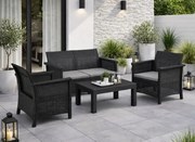 Zestaw mebli ogrodowych Selvo 089 - sofa 2-osobowa, 2 fotele i stolik kawowy, czarny/szary