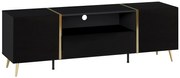 Szafka RTV 2-drzwiowa z 1 szufladą i 1 wnęką - Czarny z połyskiem i Złoty - MARZIALO