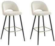 Zestaw 2 stołków barowych ze sztruksu i metalu - Kremowy - FINCHY Pascala Morabito