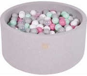 Okrągły Suchy Basen Z Piłeczkami 7cm Dla Dziecka, 90x40cm/300 Piłek, Bawełniany, Jasnoszary, Piłki: Transparentne, Szare, Białe, Jasnoróżowe, Miętowe - Meowbaby®