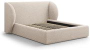 Beżowe tapicerowane łóżko dwuosobowe ze schowkiem i stelażem 180x200 cm Miley – Micadoni