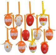 Ręcznie malowane jajka z kokardką w woreczku, 12szt., wys. 6 cm