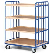 Wózek półkowy, 4 półki z krawędzią, 2 boki z wyściółką, nośność 200 kg