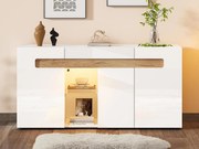 Nowoczesny bufet 140x40x70 cm - z oświetleniem LED - z 3 drzwiami - biały