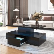 Stolik kawowy - 1 szuflada i 2 półki - płyta wiórowa - diody LED - połysk czarny