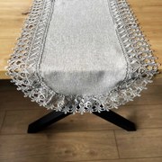 Bieżnik z gipiurą owalny imitacja lnu szary stylowy - 40x85 cm