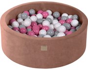 Okrągły Suchy Basen Z Piłeczkami 7cm Dla Dziecka, 90x30cm/200 Piłek, Welurowy, Beżowy, Piłki: Jasnoróżowe, Szare, Białe - Meowbaby®