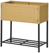 Outsunny Gardenbed Plantbox Łóżko ogrodowe, z 1 półką, PE-rattan, 70 cm x 30 cm x 72 cm, Piasek