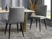 Zestaw 2 krzeseł do jadalni - Podwójne poduszki - Tkanina PU - Nogi metalowe - Szary