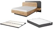 Łóżko z szafkami nocnymi 160 x 200 cm - Z oświetleniem LED - Naturalny i antracytowy + Stelaż + Materac - DESADO