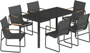 Outsunny Zestaw Mebli Ogrodowych 150 x 80cm Stół Szklany z 6 Oddychającymi Krzesłami Dekoracyjne Podłokietniki Czarny | Aosom PL