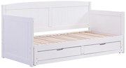 Łóżko wysuwane dzienne 90 x 190 lub 180 x 190 cm - Z rozsuwanym stelażem i szufladami - Drewno sosnowe i MDF - Biały - DINIVA
