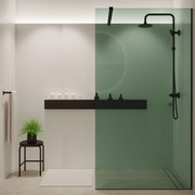 Ścianka prysznicowa WALK IN FIX zielona prostokątna 8 mm Molis Classic Green MASSI | rożne rozmiary : Kolor profili kabiny - złoty, Szerokość ścianki - 70 cm, Typ montażu - WALK in FIX (Do ściany)