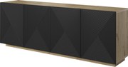 Komoda Asha 200 cm z ryflowanym frontem - artisan / czarny mat