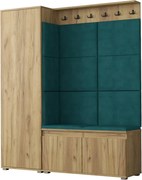 Garderoba z siedziskiem do przedpokoju SINGAPUR 154 dąb craft/zielona MEBLOWA 1