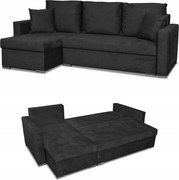 Narożnik Bella rozkładany funkcją spania rogówka Family Meble czarny welur