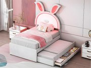 Łóżko dziecięce 90x200cm z weluru - łóżko z wysuwanym drugim łóżkiem z 3 szufladami i kolorowymi światłami LED - Beżowe