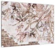 Obraz - Kwiatowy fresk na ceglanej ścianie (70x50 cm)